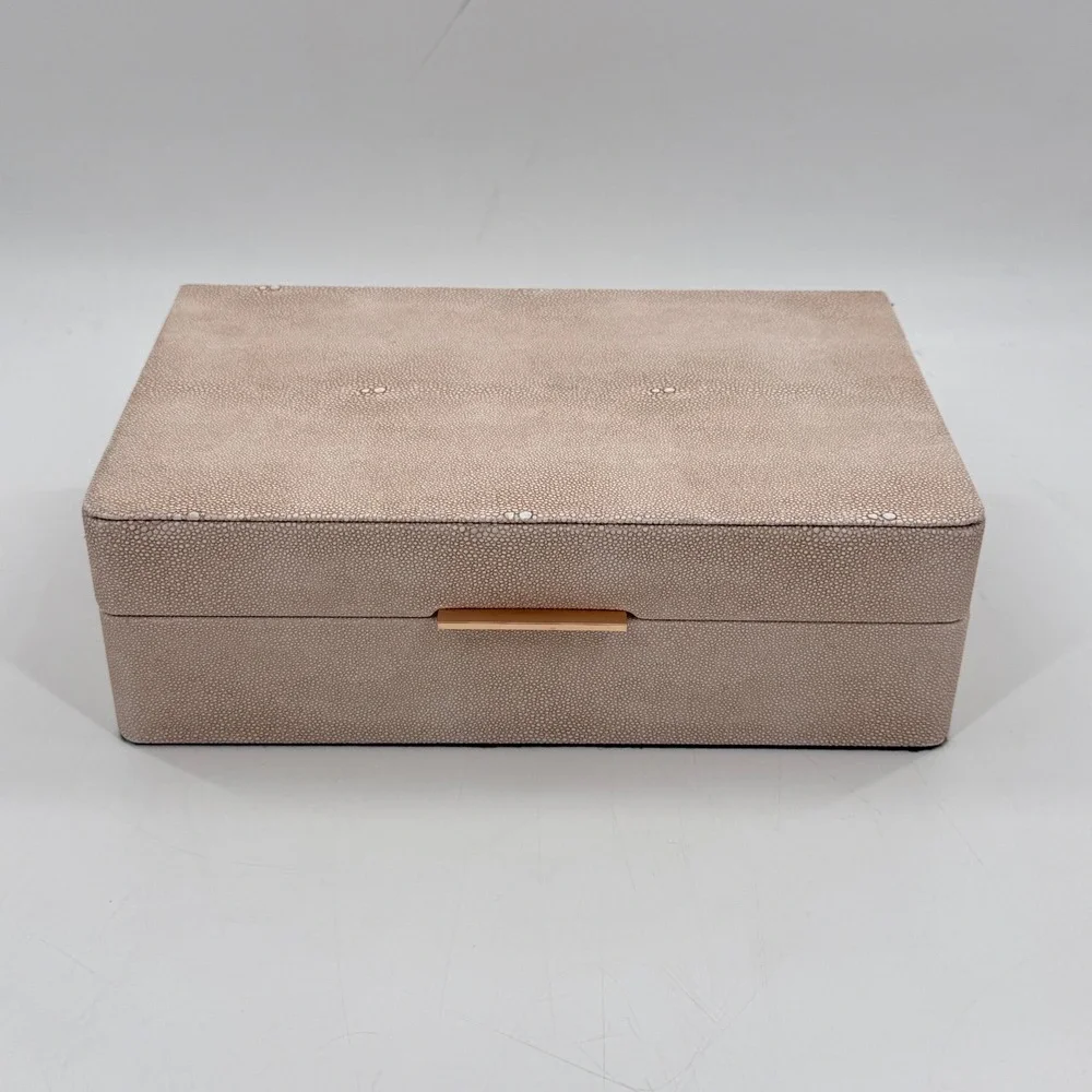 Faux Shagreen Decorative Storage Box Ivory Blush Brass Handle